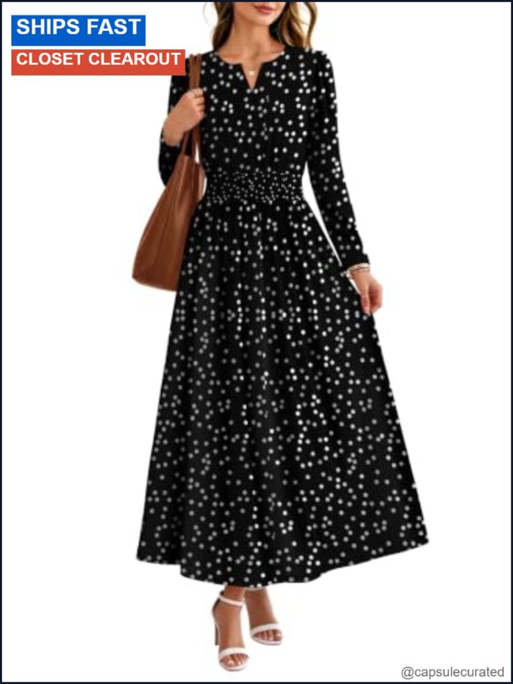 Womens Boho Floral Maxi Dress with Pockets Long Sleeve V Neck A-Line